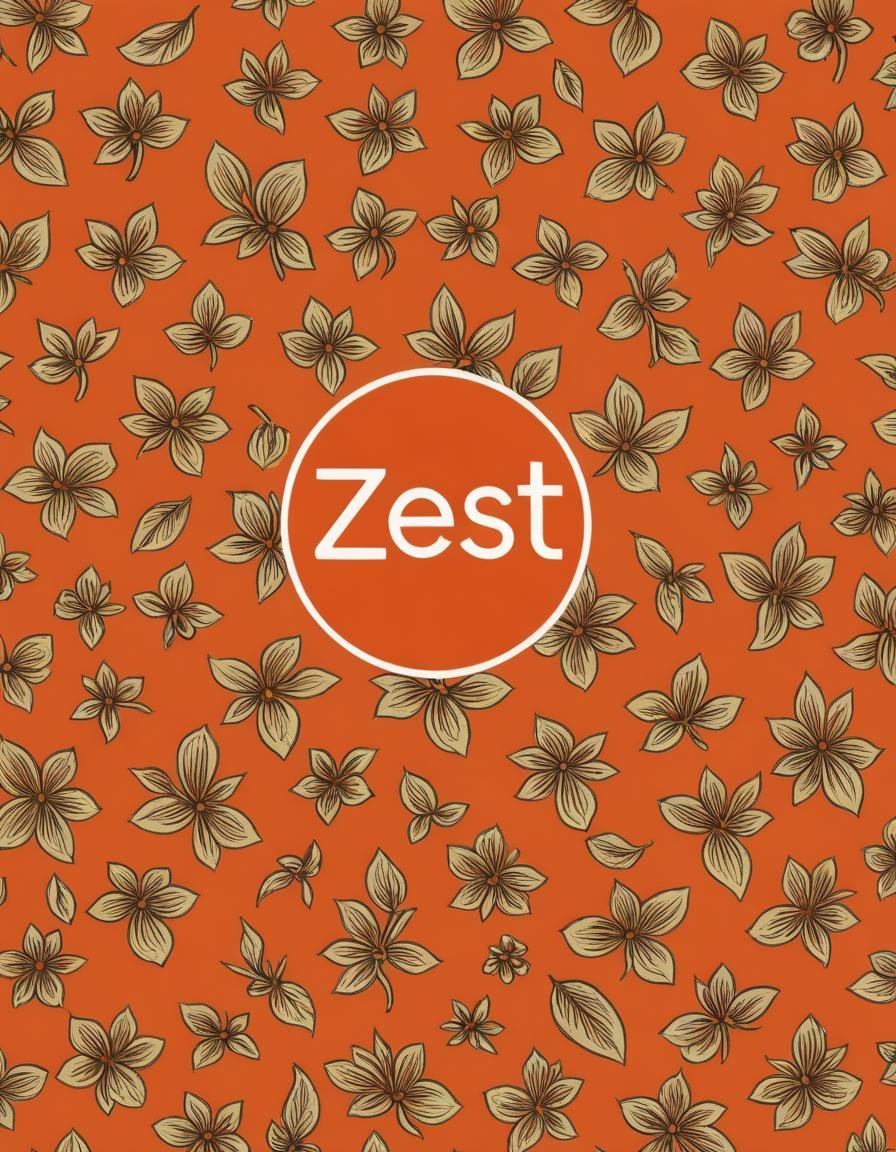 Zest logo, Burnt Orange chintz background