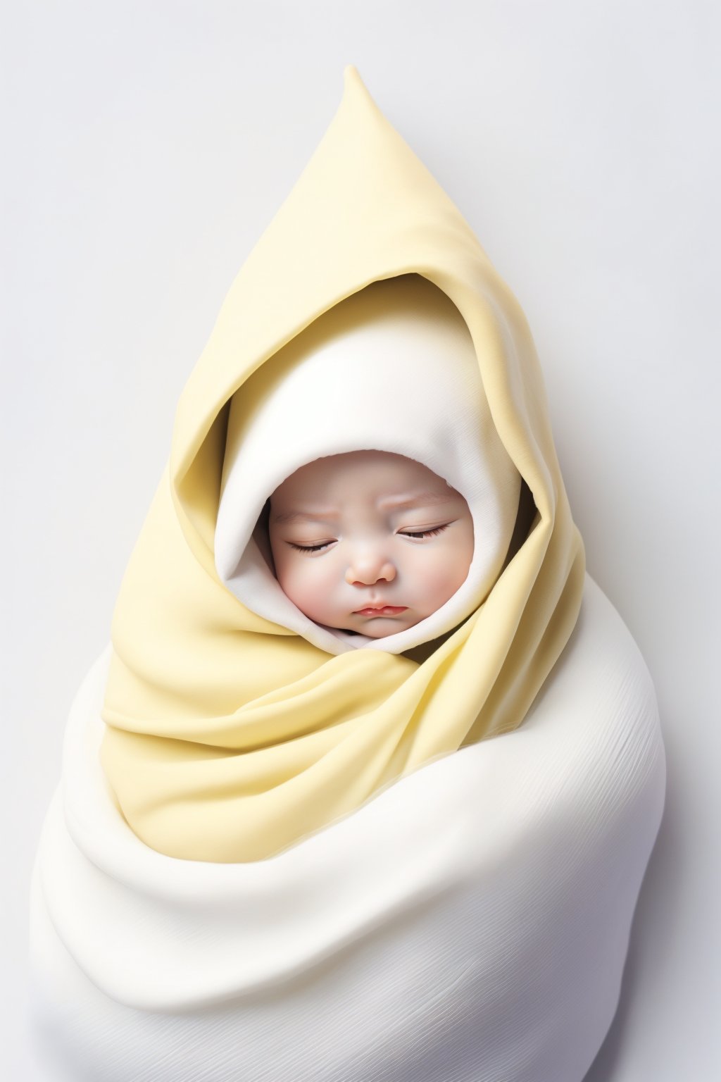 <lora:婴儿写真:0.6>,baby,white_background,swaddle,eyes closed,yellow shade,fluffy,