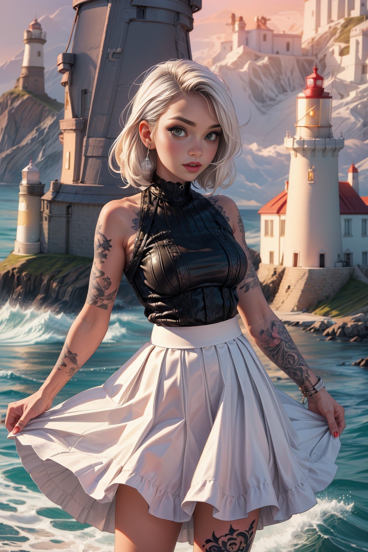 <lora:TattooWorld:1> (TattooWorld:0.9)   masterpiece, best quality,shch,(1woman:1.4) (white skirt and skirt :1.3) ,solo,beautiful,attractive,cute <lora:more_details:.6> (lighthouse background:1.5) 