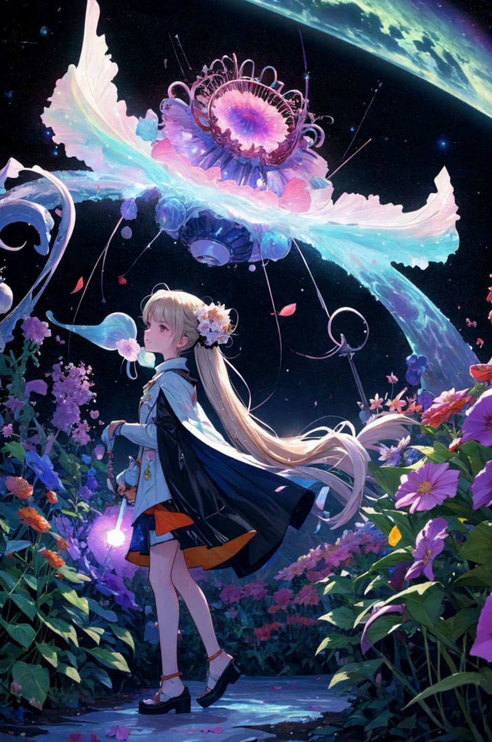 In the enigmatic embrace of the Garden-Sprinkler Nebula,where cosmic winds whisper secrets,alien flora unfurl their otherworldly petals. Let us wander through this celestial garden,where nebulae bloom like stardust-kissed blossoms,