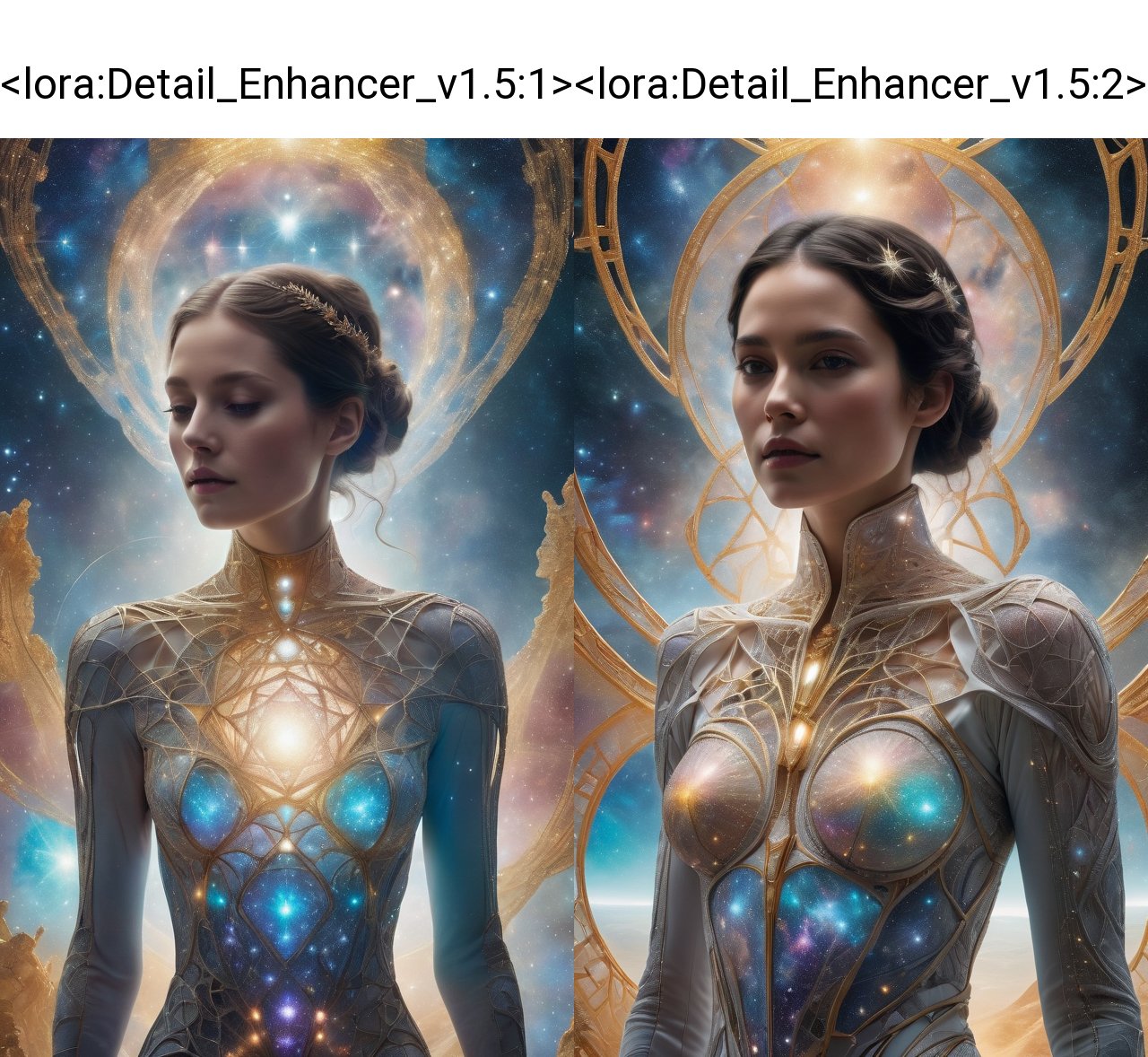 (best quality,8K,highres,masterpiece), ultra-detailed, featuring a woman with her face obscured by a grey square, set against a cosmic, star-filled background. The woman appears to be wearing or integrated with an intricate skeletal structure that is white and somewhat luminescent. The cosmic backdrop bathes the scene in a mesmerizing array of stars and galaxies, creating a sense of vastness and wonder. The obscured face adds an air of mystery and intrigue, inviting viewers to ponder the hidden depths of the character's identity. Meanwhile, the intricate skeletal structure adds a touch of ethereal beauty and symbolism, hinting at themes of mortality, transformation, and the interconnectedness of all things. This artwork is a captivating exploration of the human form amidst the cosmic expanse, blending elements of mystery, beauty, and cosmic wonder. <lora:Detail_Enhancer_v1.5:1>