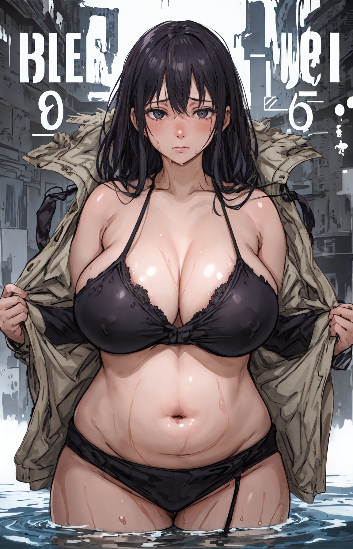 best quality, detailed background, girl, spring,shy,solo,  breath, wet:0.6,tired, huge breasts, sagging breasts, babybelly:0.4
