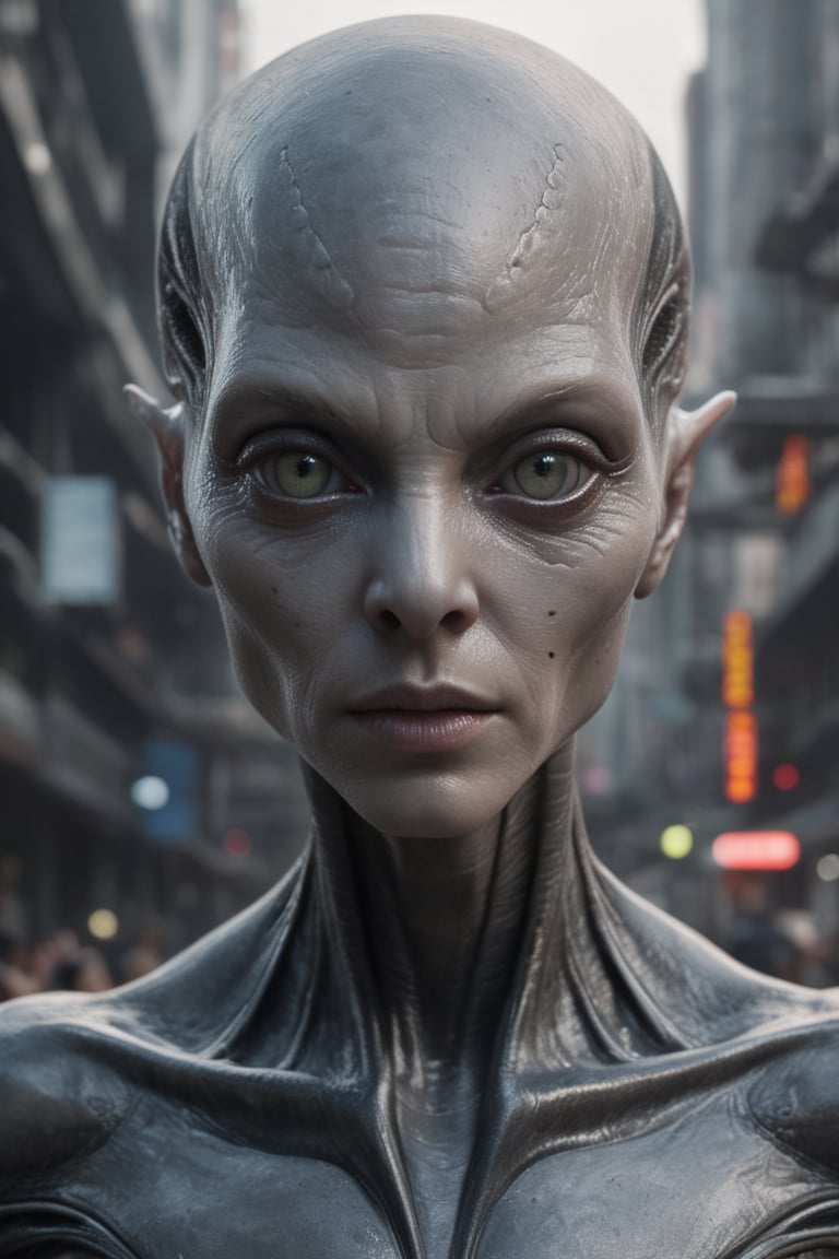 A cinematic shot of a (((1alien-Zeta Reticulai:1.9))), ufo, sci-fi, (grey_skin:1.9), perfect face, perfect black big eyes, perfect long arms, perfect hands, perfect long legs, wearing an intricate details, futuristic_city_background, (((full_perfect_symmetrical_body:1.9))). PNG image format, sharp lines and borders, solid blocks of colors, over 300ppp dots per inch, 32k ultra high definition, 530MP, Fujifilm XT3, cinematographic, (anime:1.6), 4D, High definition RAW color professional photos, photo, masterpiece, realistic, ProRAW, realism, photorealism, high contrast, digital art trending on Artstation ultra high definition detailed realistic, detailed, skin texture, hyper detailed, realistic skin texture, facial features, armature, best quality, ultra high res, high resolution, detailed, raw photo, sharp re, lens rich colors hyper realistic lifelike texture dramatic lighting unrealengine trending, ultra sharp,Realistic