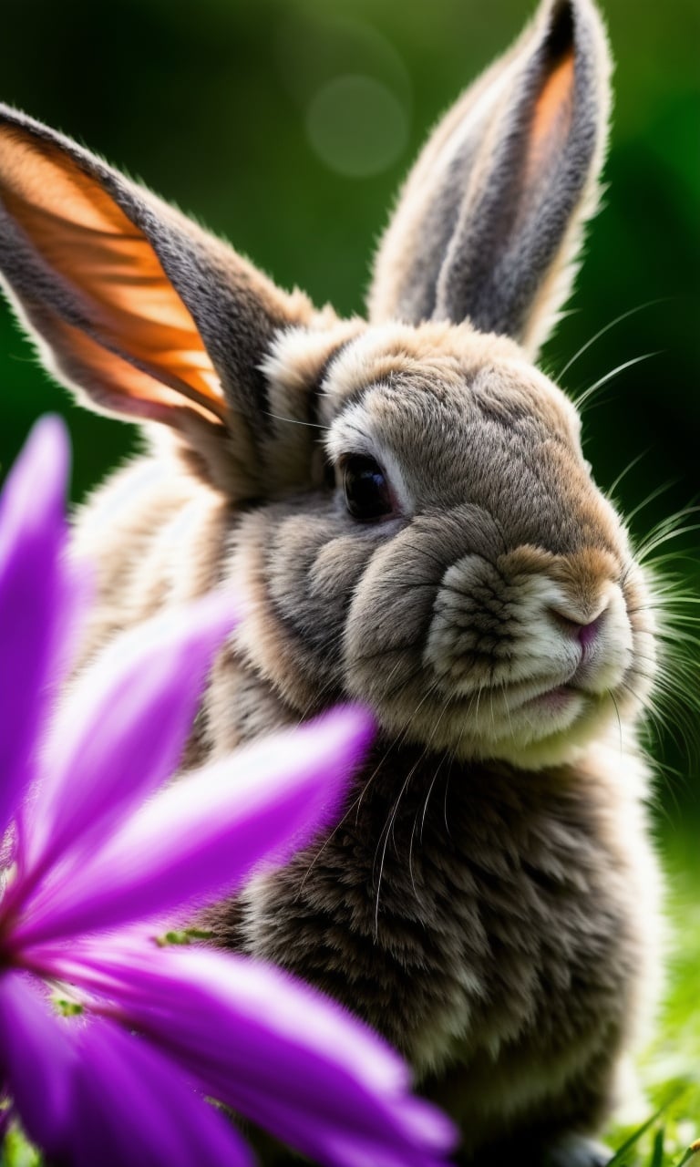 close up photo of a rabbit, forest, haze, halation, bloom, dramatic atmosphere, centred, rule of thirds, 200mm 1.4f macro shot