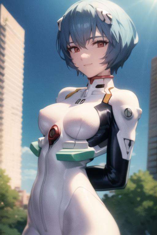 masterpiece, best quality, 1boy, ayanamirei, plugsuit, interface headset, looking at viewer, light smile, city park, upper body, arms_behind_back  <lora:AyanamiReiV6-000010:0.8>