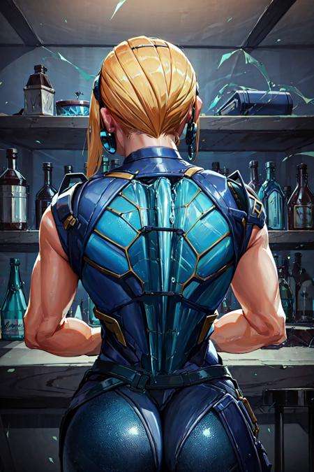 masterpiece, best quality ,1girl<lora:Valorant:1>,science fiction,arms behind back,bar