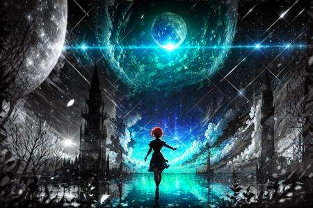 masterpiece, best quality, 1girl,light particles, night,moon, <lora:DW-000008:1>