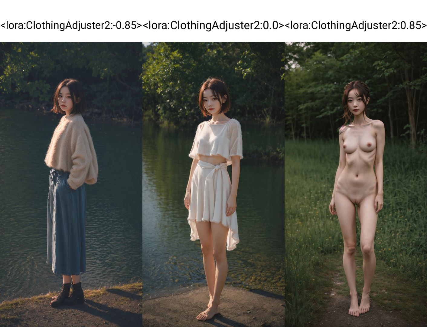 <lora:ClothingAdjuster2:-0.85>,  portrait of cute 1girl, fashion fluffy cropped hair, looking at viewer, full body, graceful standing posture, solo, low key, dark light, masterpiece, best quality, outdoors, Lithe and taut