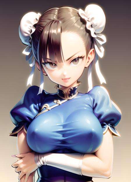 masterpiece, best quality, perfect face, perfect brown eyes with white sclera, <lora:Chun-Li_v2.0:1> bad-hands-5, solo, 1girl, upper body, brown hair, sf2 chun, chinese clothing, wide hips, muscular female, blue clothes, pantyhose, pelvic curtain, puffy short sleeves, bun cover, sash, standing, rating:safe  <lora:murataYuusukeOPM_murataYuusuke1484it:1>