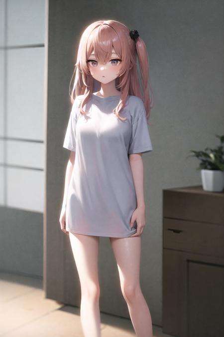 inui sajuna, white t-shirt, bare legs, oversized shirt, standing, <lora:sono-bisque_v4.0b:1>, masterpiece, best quality, highly detailed