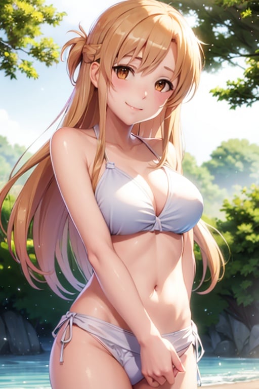 (naked:1),(white_wet_bikini:1.2),<lora:Asuna-10:0.8>,Asuna,light smile,sexy, best quality