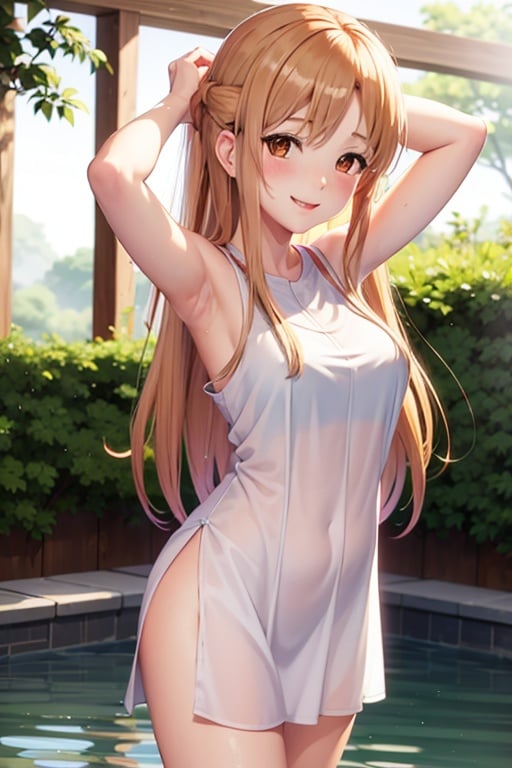 (naked:1),(white_wet_red dress:1.1),<lora:Asuna-10:0.8>,Asuna,light smile,sexy,wet_hair, best quality