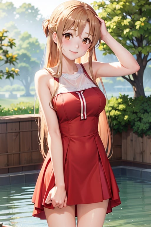 (naked:1),(wet_red dress:1.1),<lora:Asuna-10:0.8>,Asuna,light smile,sexy,wet_hair, best quality