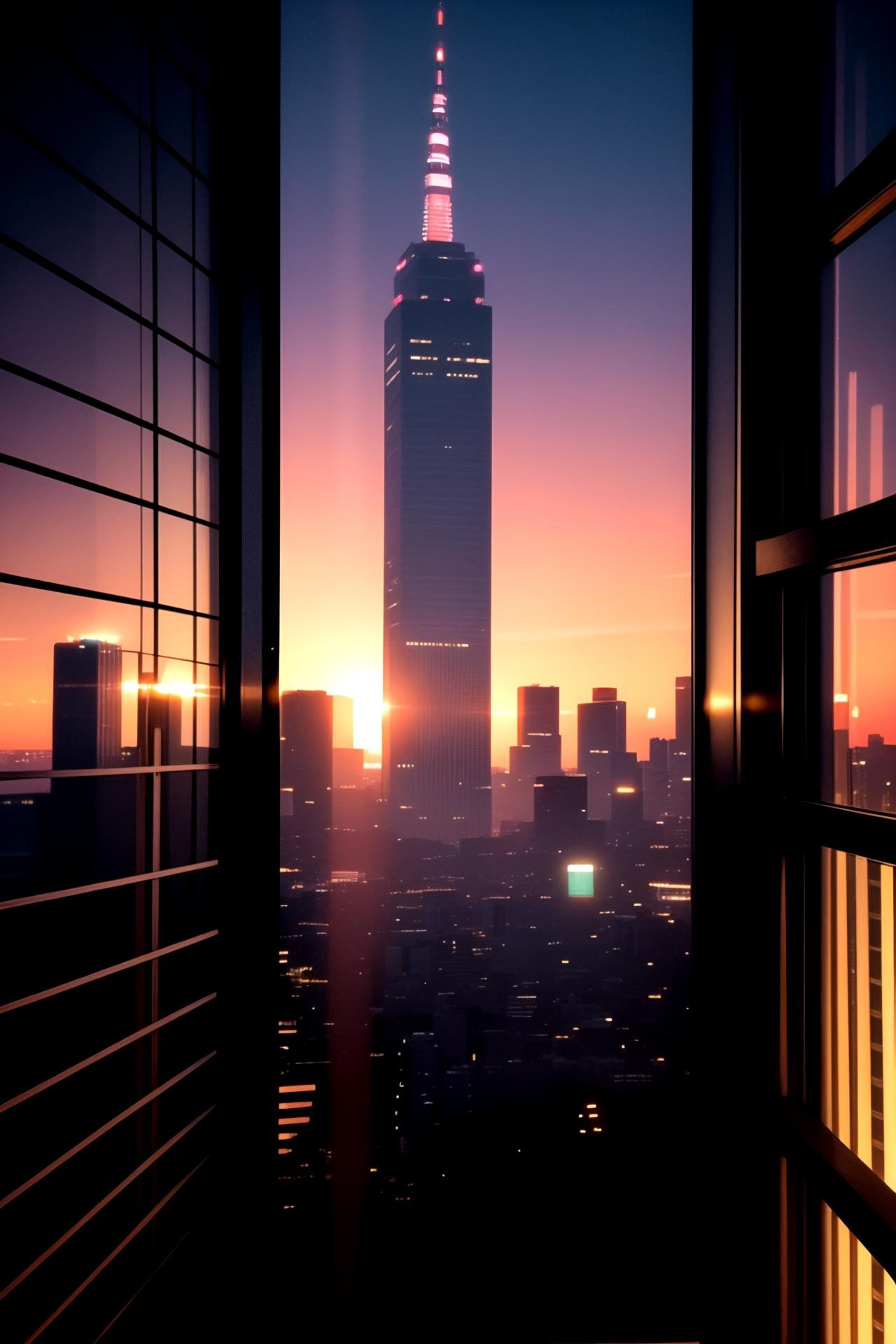 centered, award winning photography, sunset, city, tokyo, buildings, city lights, | depth of field, bokeh, | smooth detailed shadows, hyperealistic shadows, (saturated colors:1.2) |