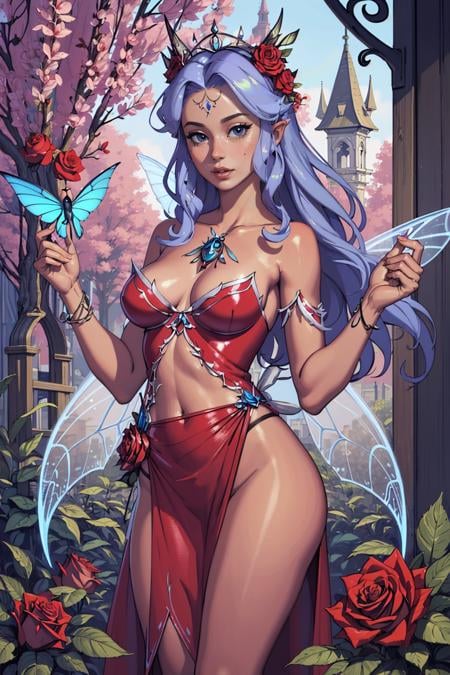 (masterpiece, best_quality, ultra-detailed:1.3), epic, digital painting, welcoming, Rose fairy::3, see-through gossamer, slim,  <lora:EnvyCuteMix04:1>