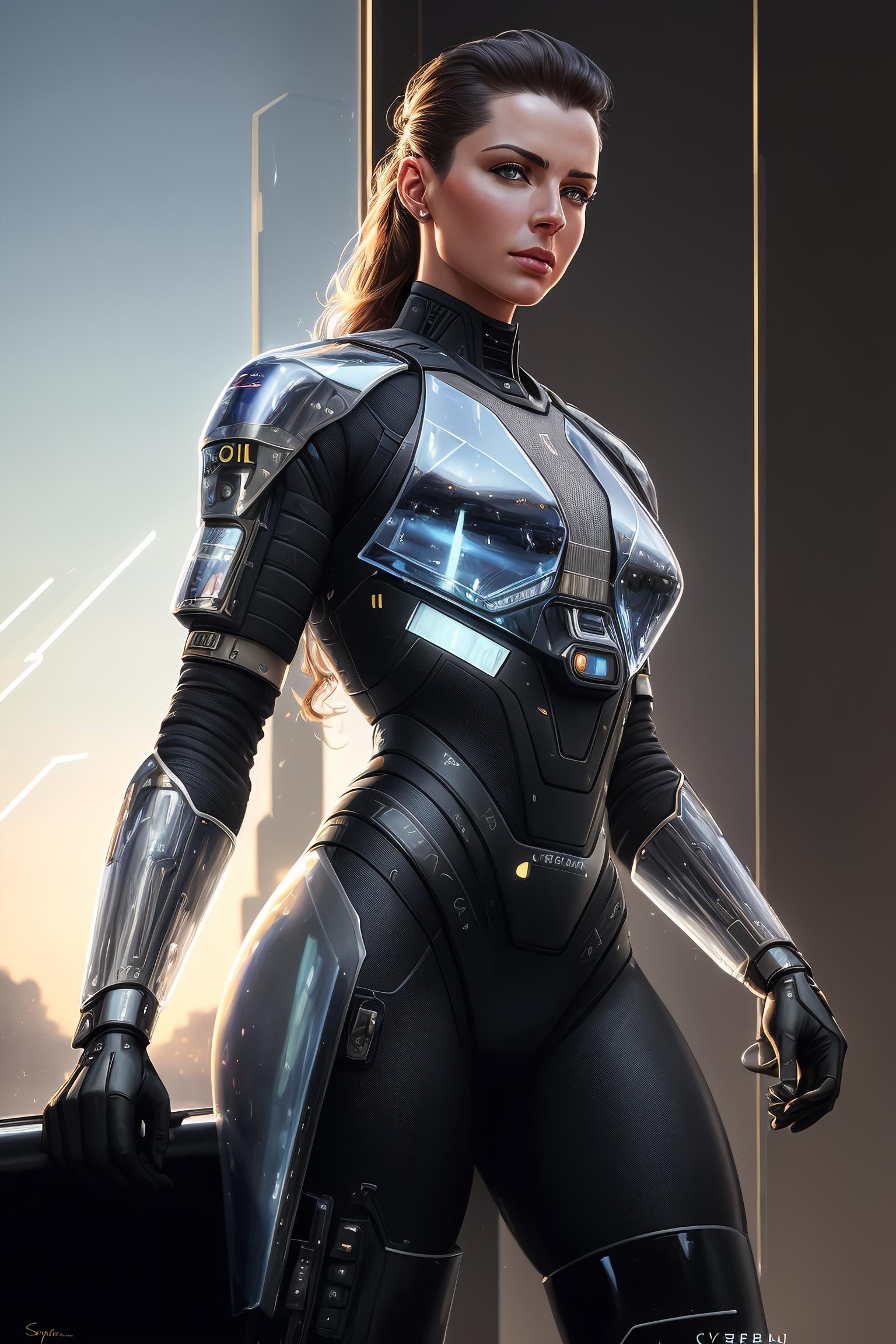 ((oil painting)) of ((attractive female modern military with with cybernetic limbs part cyborg on patrol)), cinematic, dynamic pose, fine details, reflections, 8k, ((dark shot)), soft volumetric lights, (backlit:1.3), (photorealistic),  (Style-Glass), hdr, antialiased, 8k, ((syd mead)), sharp details, ((masterpiece)), (painterly), (good anatomy), (good proportions), (good composition), (dramapaint),