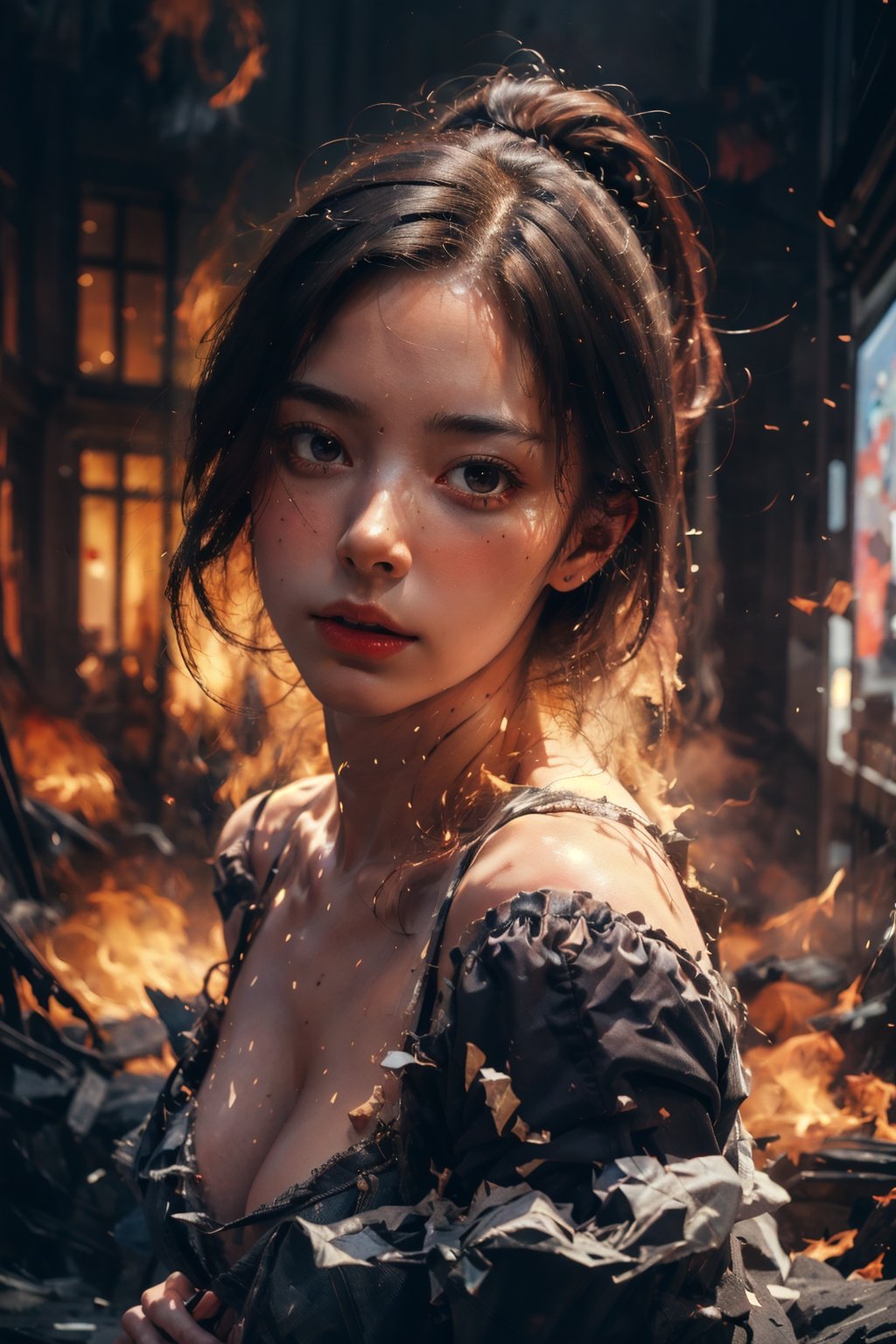 Best quality,masterpiece,ultra high res,(photorealistic:1.4),1girl,upper body,<lora:FIRE02:0.8>,