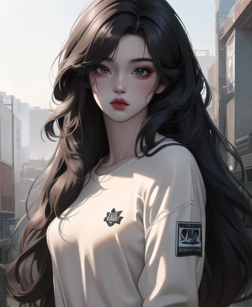 young, long hair, upper body, 1girl, streetwear, semi realistic, masterpiece, best quality, ultra-detailed detailed, detailed digital artwork, hi res,   <lora:weiboZH:0.98> 