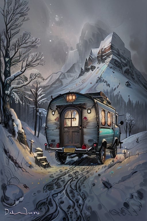 a gypsy caravan traveling through snowy mountain raluca_vulcan
[signature:0.01],ladydevimon,art2
