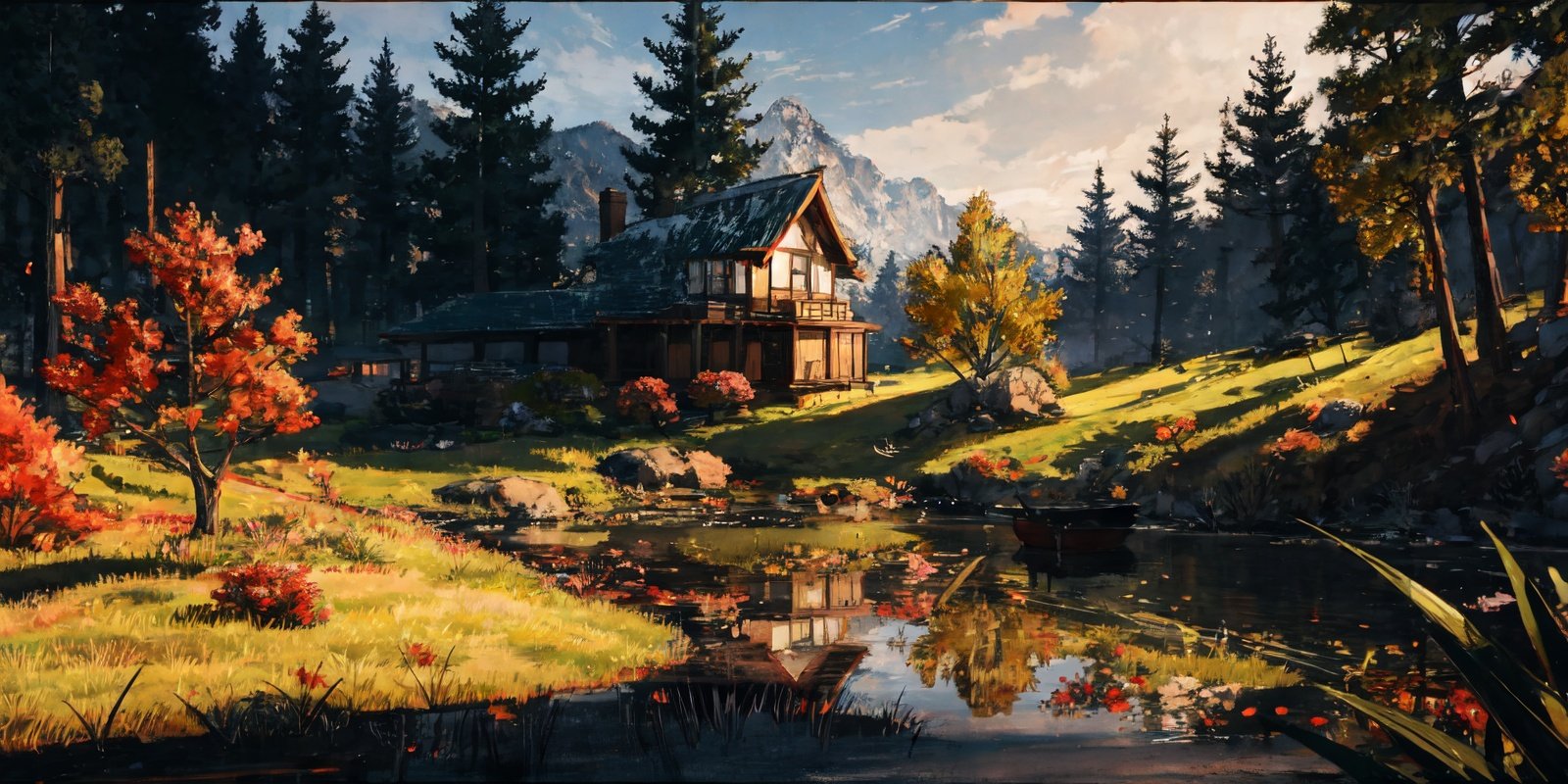 (masterpiece:1.2), best quality,fantasy,scenery, no humans, tree, letterboxed, outdoors, bare tree, grass, lantern, black border, nature, artist name, forest <lora:UE_20230717224732-000003:0.6>