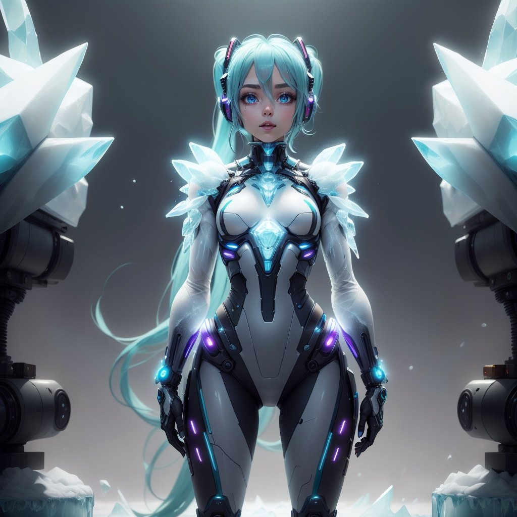 <lora:FrostRaceTech-20:0.8>,frostracetech, cryogenic , scifi , 1girl, standing, hatsune miku,  detailed eyes 