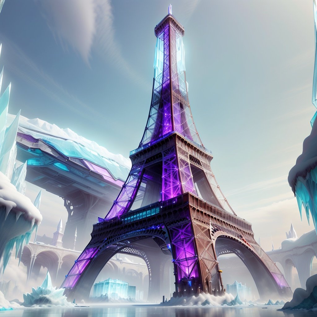 <lora:FrostRaceTech-20:1>,frostracetech, cryogenic , scifi  ,eiffel tower