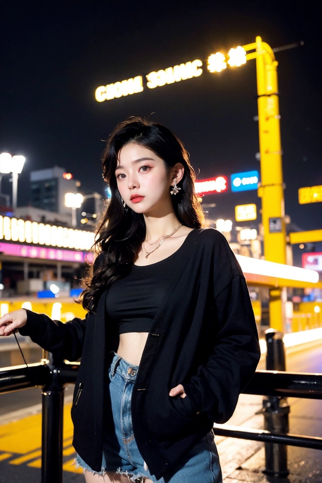 (Cinematic Aesthetic:1.4) Photo of a beautiful korean fashion model bokeh city night
