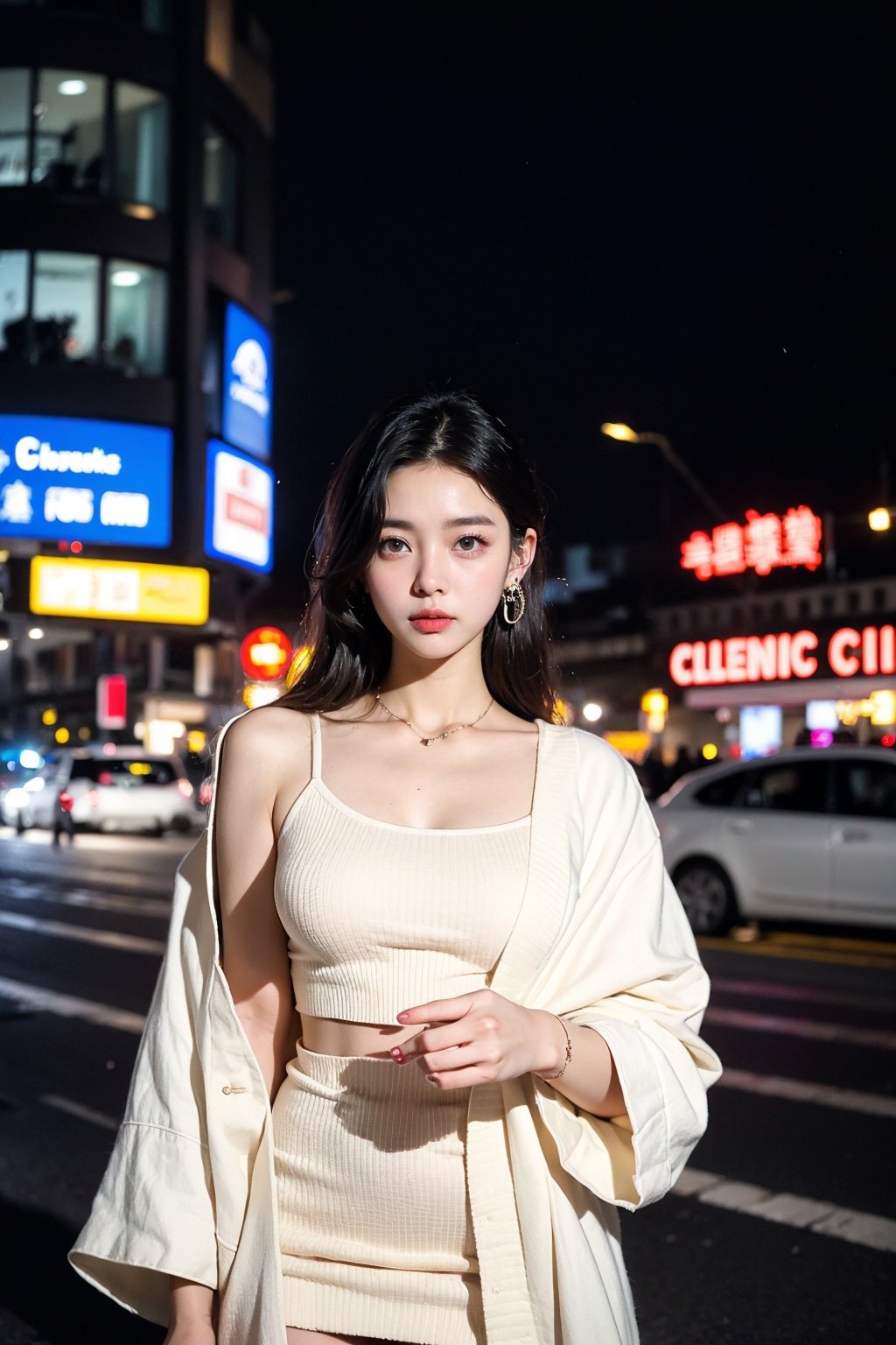 (Cinematic Aesthetic:1.4) Photo of a beautiful korean fashion model bokeh city night
