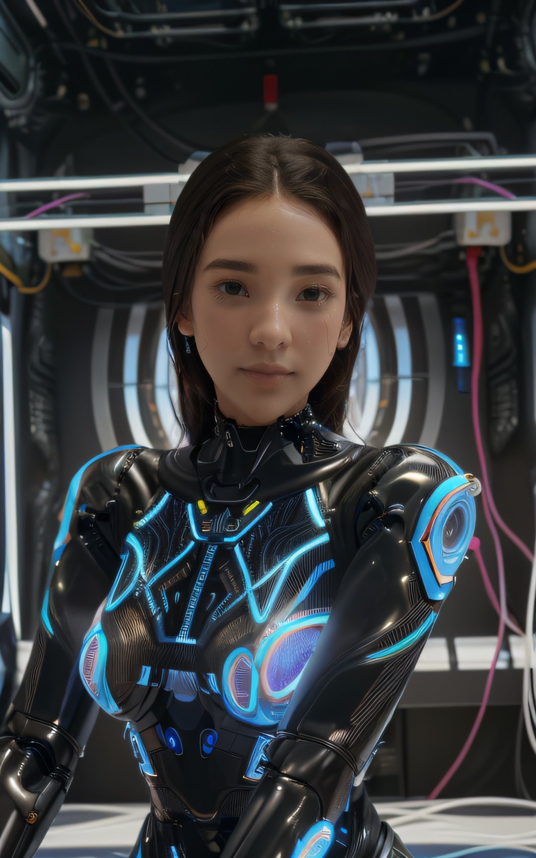 (official art, beautiful and aesthetic:1. 2), (single girl:1. 3), complex 3d render ultra detailed of a beautiful porcelain profile woman robot, (white and black cybernetic implants), (fractal art:1. 1), (colored electronic cables and chips:1. 3), highest detailed, (zentangle:1. 2), (abstract background:1. 3), (shiny skin), (many colors:1. 4), (several mechanical robot arms fixing her electronic parts), (full of finger-thick electronic cables wired to body parts:1. 5), (mechanical android body suit), (tired and sleepy face:1. 2), (expressionless), cowboy shot, ultra realistic:1. 4, (pureerosface_v1:0. 6) ,, <lora:4nya_V2-000002:0.8>