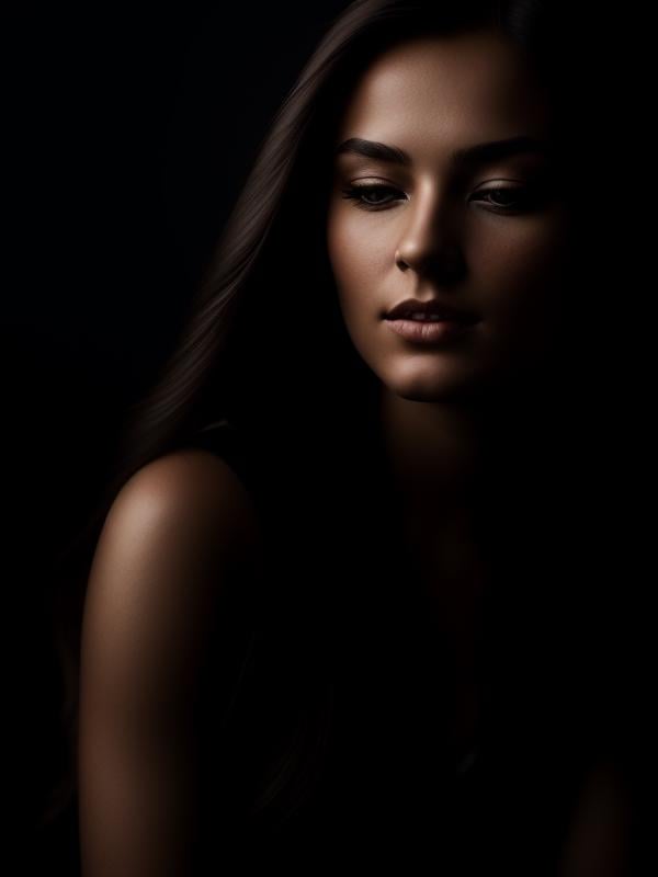 HyperSmoke, award winning portrait photo of an young norwegian woman, fair skin, bokeh, backlit, (brown color in detail:1.1), elegant atmosphere, realistic, intricate details, true skin tone, dark backround <lora:lowkey_v1.1:1>