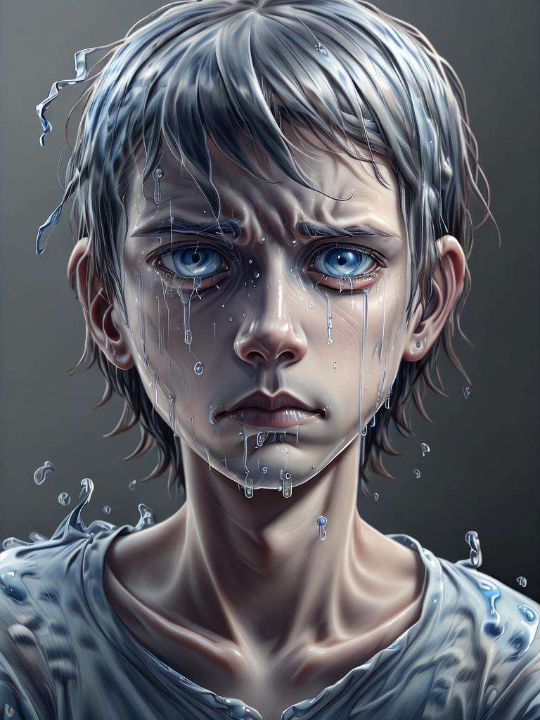 <lora:WaterAI:1> sad boy with WaterAI tears in eyes