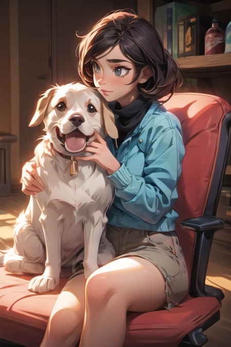 a girl sitting with a dog <lora:add_detail:1>