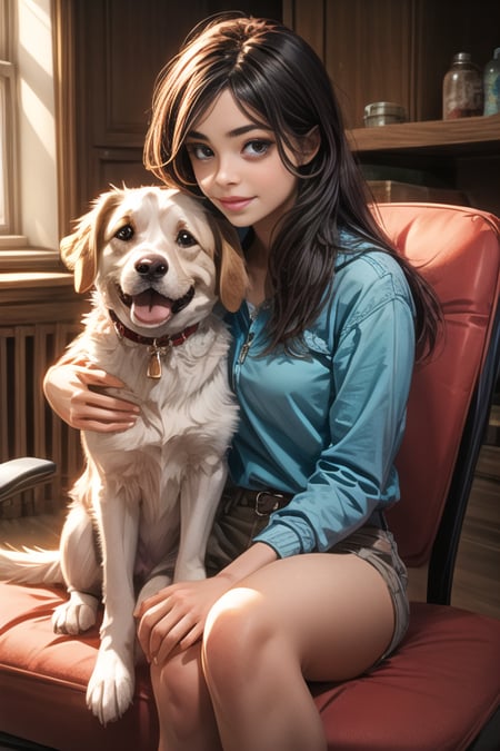a girl sitting with a dog<lora:add_detail:1>