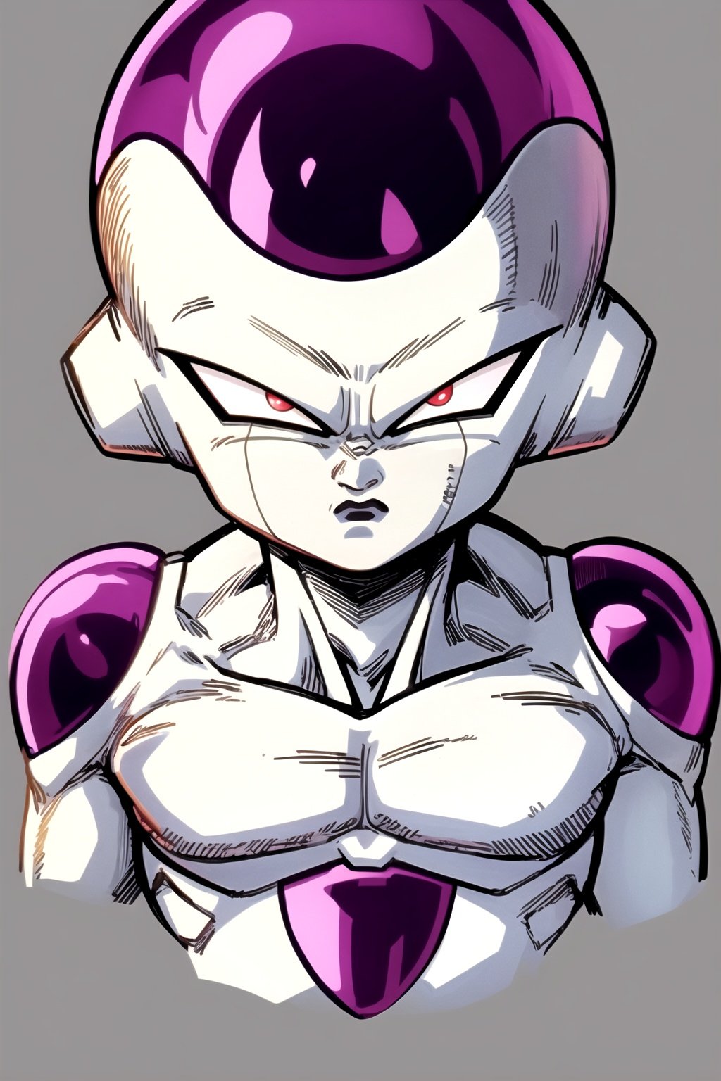 masterpiece, best quality, 1boy, frieza, closeup, looking at viewer, male focus, red eyes, solo, serious, (sketch:0.4), simple background <lora:Frieza:1>