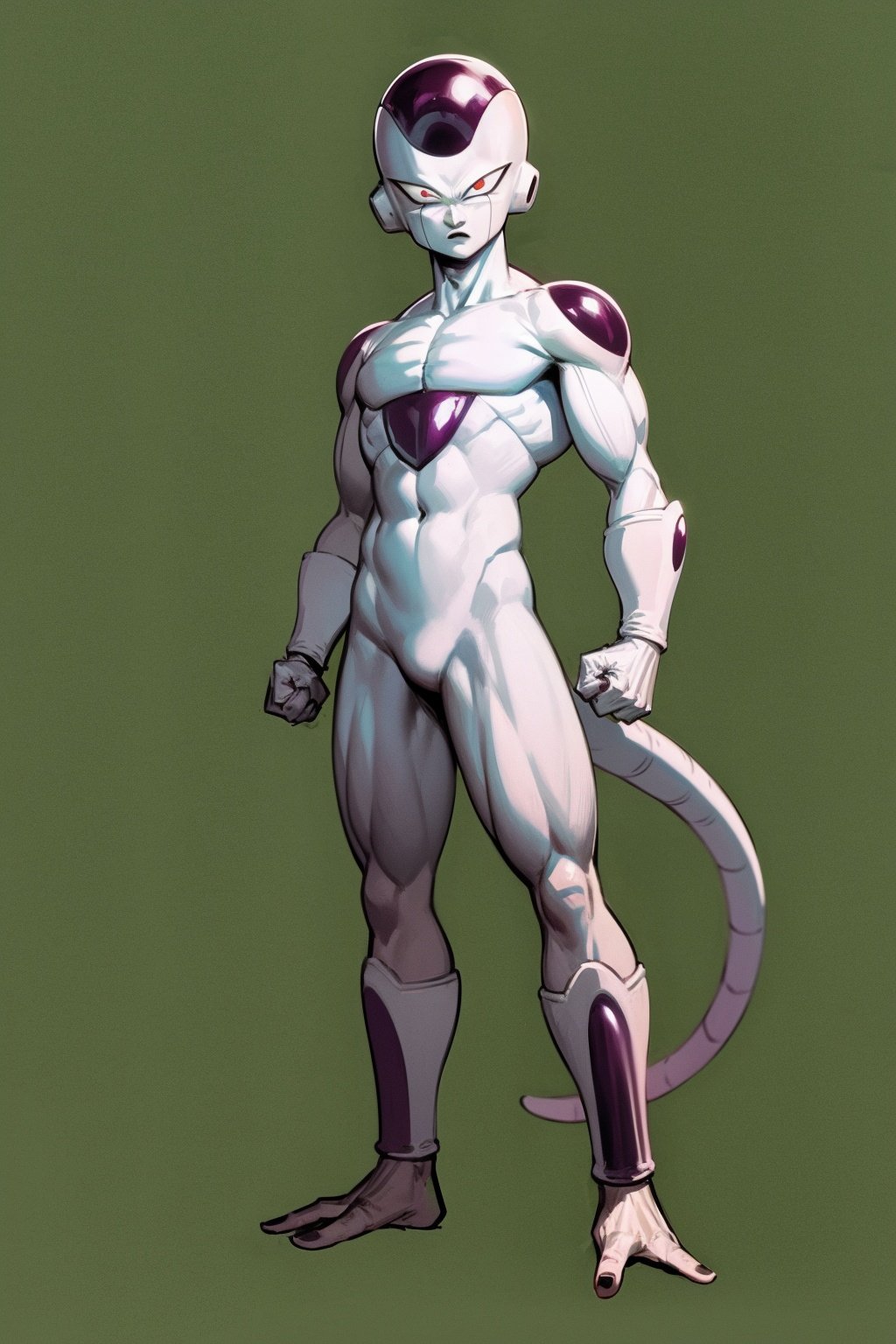 masterpiece, best quality, 1boy, frieza, clenched hands, full body, looking at viewer, male focus, red eyes, solo, tail, simple background <lora:Frieza:1>