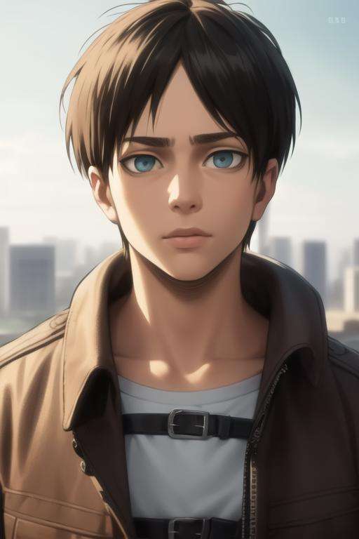 masterpiece, best quality, high quality, 1boy, solo, male focus, looking at viewer, upper body, <lora:eren_yeager:0.72>, eren_yeager, <lora:Realism-10:0.20>, Realism