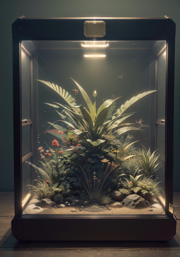 (realistic:1.2), (intricate:1.3),analog style, Dappled Light,  (film grain), (warm hue, warm tone:1.2), close up, cinematic light, sidelighting, ultra high res, best shadow, RAW, (swamp) ,  (KnollingCaseQuiron style), glass case, display case,  (KnollingCase:1.4), <lora:quiron_KnollingCase_v1_lora:0.77>