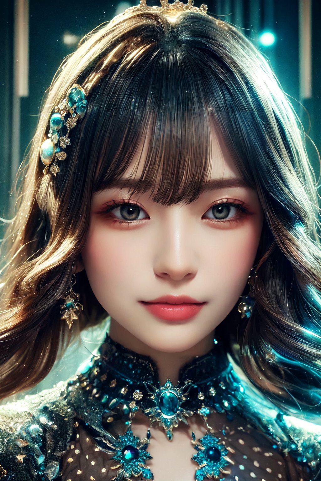 (masterpiece, high quality:1.5), 8K, HDR, 
1girl, well_defined_face, well_defined_eyes, ultra_detailed_eyes, ultra_detailed_face, by FuturEvoLab, 
ethereal lighting, immortal, elegant, porcelain skin, jet-black hair, waves, pale face, ice-blue eyes, blood-red lips, pinhole photograph, retro aesthetic, monochromatic backdrop, mysterious, enigmatic, timeless allure, the siren of the night, secrets, longing, hidden dangers, captivating, nostalgia, timeless fascination, Edge feathering and holy light, Exquisite face, Exquisite face