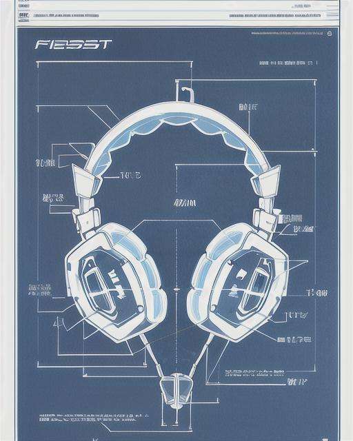 <lora:拆解:1>blue print of a headphone