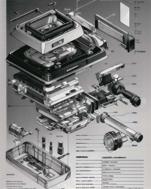 <lora:拆解:1>Disassembly diagram of a machine