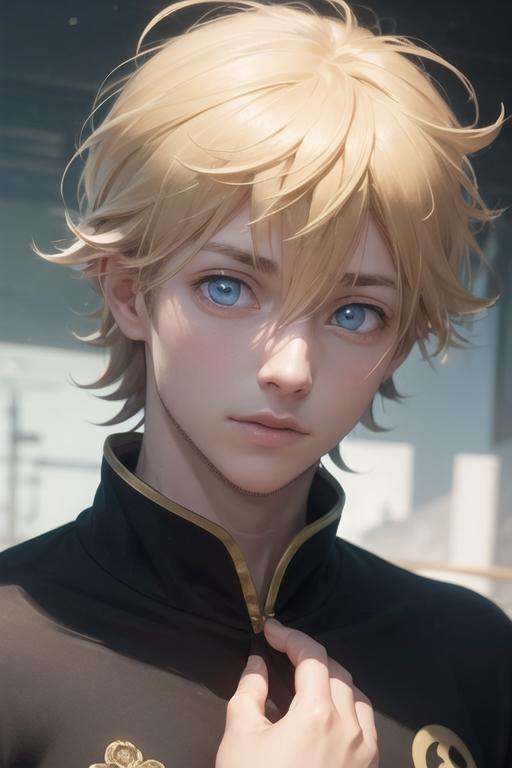 masterpiece, best quality, high quality, 1boy, solo, male focus, looking at viewer, upper body, <lora:luck_voltia:0.72>, luck_voltia, blonde hair, blue eyes, hair between eyes, realistic