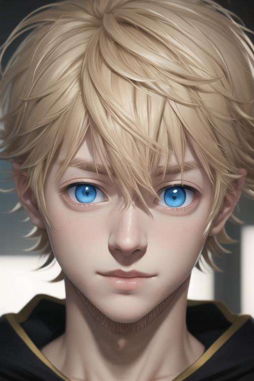 masterpiece, best quality, high quality, 1boy, solo, male focus, looking at viewer, upper body, <lora:luck_voltia:0.74>, luck_voltia, blonde hair, blue eyes, hair between eyes, realistic
