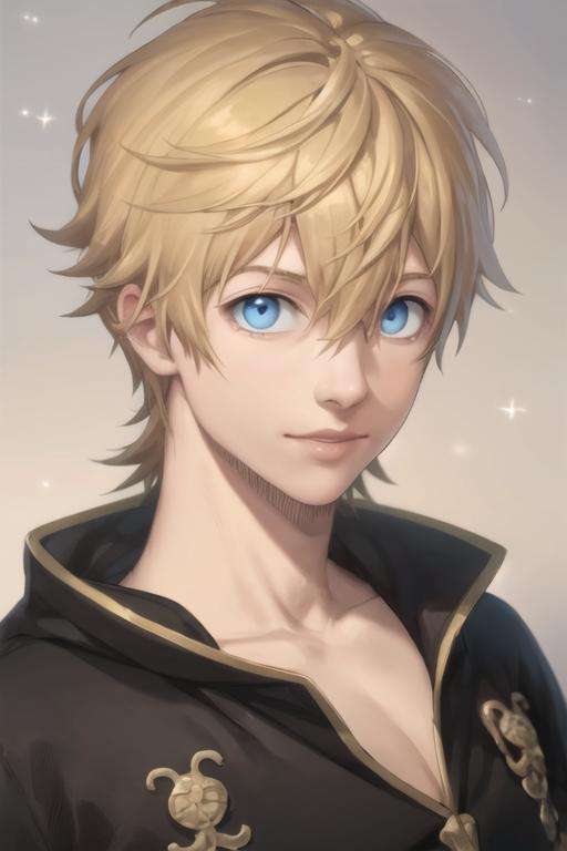 masterpiece, best quality, high quality, 1boy, solo, male focus, looking at viewer, upper body, <lora:luck_voltia:0.70>, luck_voltia, blonde hair, blue eyes, hair between eyes, realistic