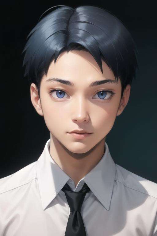 masterpiece, best quality, high quality, 1boy, solo, male focus, looking at viewer, upper body, <lora:sugino_tomohito:0.74>, sugino_tomohito, blue eyes, black hair, school uniform, shirt, white shirt, collared shirt