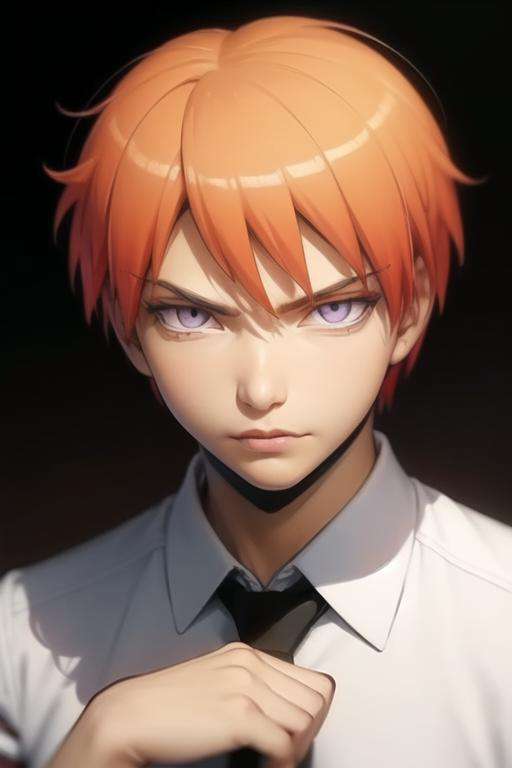 masterpiece, best quality, high quality, 1boy, solo, male focus, looking at viewer, upper body, <lora:asano_gakushuu:0.80>, asano_gakushuu, purple eyes, orange hair, school uniform,