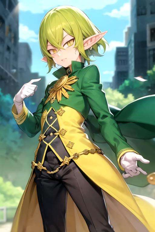 masterpiece, best quality, high quality, 1boy, solo, male focus, looking at viewer, , , <lora:helbram_nanatsu_no_taizai:0.72>, helbram_nanatsu_no_taizai, green hair, pointy ears, yellow eyes, , coat