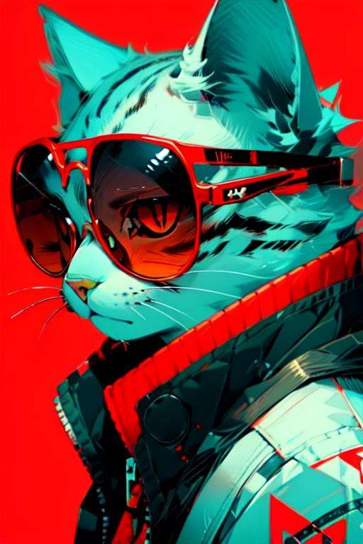 masterpiece,best quality,red background,solo,furry,animal ears,tinted eyewear,simple background,jacket,whiskers,goggles,cat ears,white fur,zipper,male focus,furry male,artist name,round eyewear,looking at viewer,orange-tinted eyewear,closed mouth,black jacket,sunglasses,portrait,upper body,white hair,cat,animal ear fluff,red eyes,(1boy:1.2),, masterpiece, best quality,