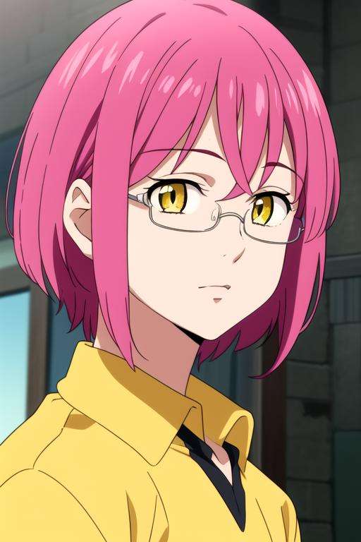 masterpiece, best quality, high quality, 1boy, solo, male focus, looking at viewer, , , <lora:gowther_nanatsu_no_taizai:0.72>, gowther_nanatsu_no_taizai, glasses, pink hair, yellow eyes, shirt