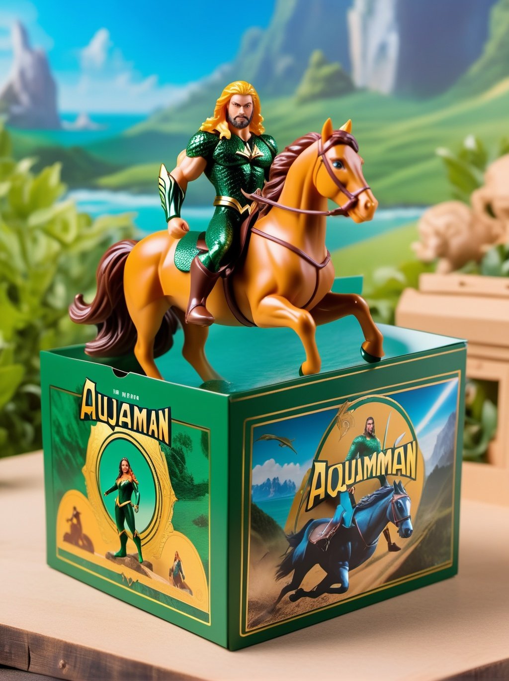(8k, ultra quality, masterpiece:1.5), (Dutch angle:1.3), ActionFigureQuiron style,action figure box, solo, aquaman,  focus,  bodysuit, superhero,box,horse, horseback riding,full body, action figure, toy, doll, character print, (best quality:1.15), (detailed:1.15), (realistic:1.2), (intricate:1.4),  cover page, card, in a gift box, no humans,  gift box, playset, in a box, full body, toy playset pack, in a gift box, premium playset toy box,<lyco:SDXL1.0_quiron_ActionFigure_v4.1_lycoris:1.0>