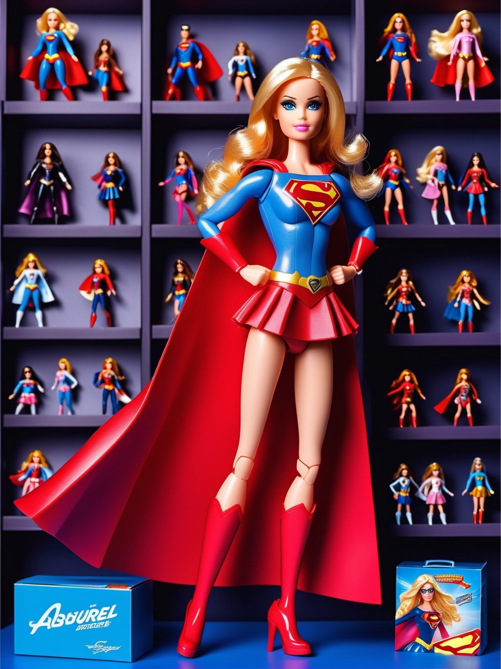 premium playset toy box, (masterpiece, best quality, ultra detailed, absurdres),(inboxDollPlaySetQuiron style), the barbie superheroine supergirl (plastic toy playset pack), inside gift box, <lyco:SDXL1.0_quiron_inboxDollPlaySet_v5.1_lycoris:0.97>